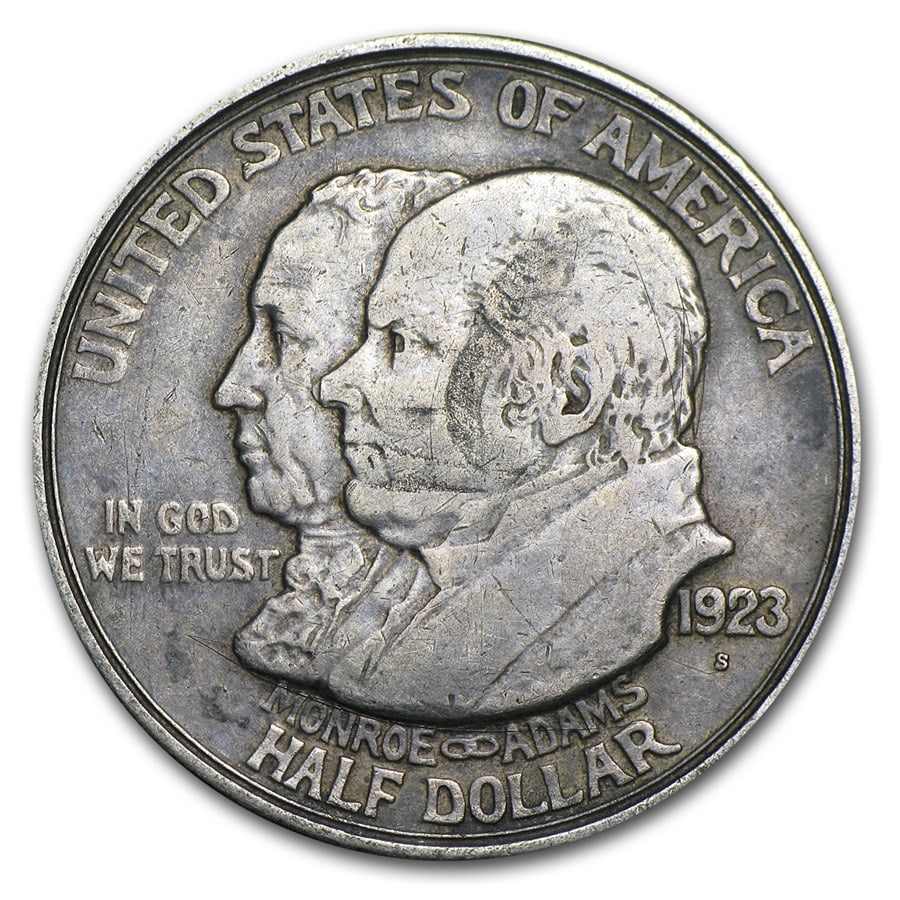 1923-S Monroe Doctrine Half Avg Circ: 1923-S Monroe Doctrine Half Avg Circ SKU no: RBJ19882 Year: 1923 Grade: Average Circulated Grade Service: None Denomination: 50 Cents Mint Mark: S - San Francisco Metal Content: 0.3617 tr