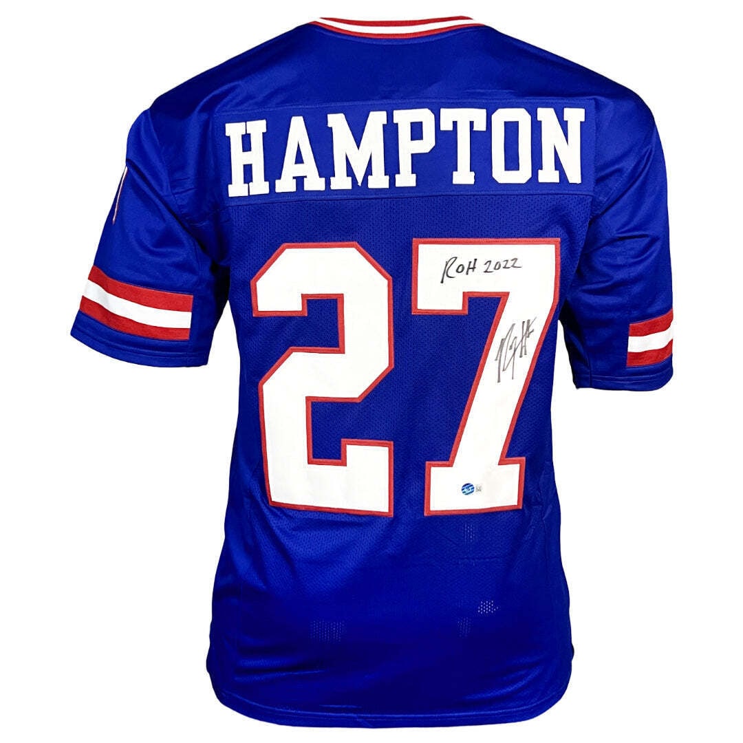 rodney hampton signed roh 2022: rodney hampton signed roh 2022 inscription new york blue football jersey (becket Rodney Hampton Signed ROH 2022 Inscription New York Blue Football Jersey (Becket