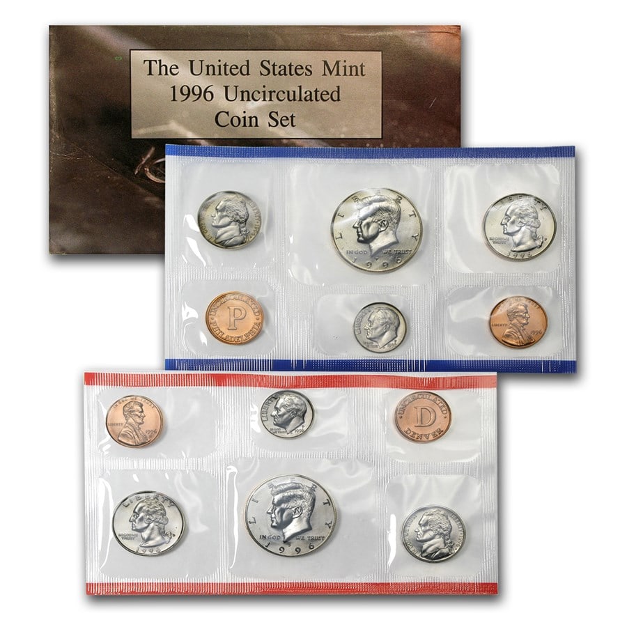 1996 U.S. Mint Set: 1996 U.S. Mint Set SKU no: RBJ1263 Year: 1996 Grade: Brilliant Unc Grade Service: None Denomination: Varies Mint Mark: Varies Metal Content: 0 troy oz Purity: Other Thic