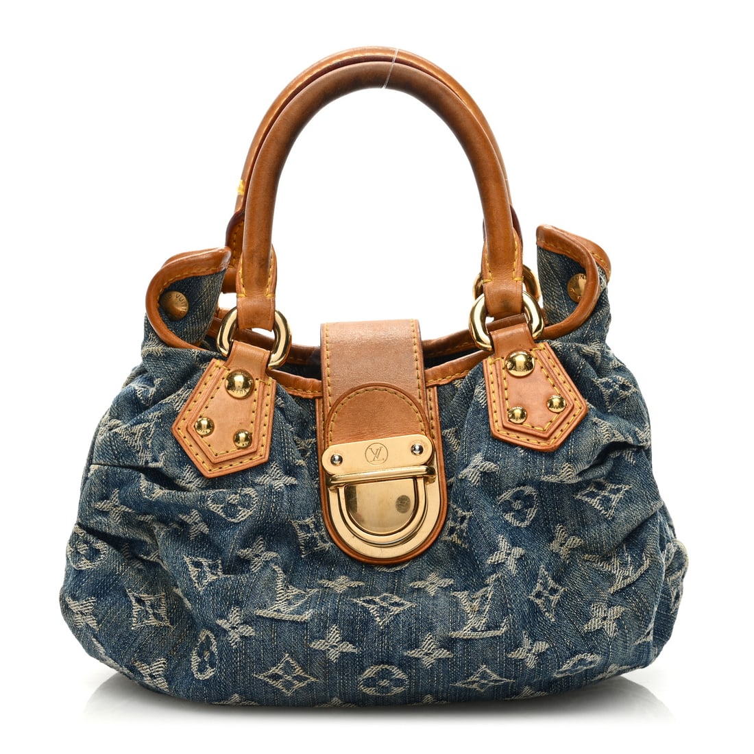 Louis Vuitton LOUIS VUITTON Monogram: Louis Vuitton LOUIS VUITTON Monogram Denim Pleaty Blue Brand: LOUIS VUITTON Condition: Shows Wear Condition Details: Exterior: Patina of vachetta, surface wear, Handle: Wear at resin glazing, darkenin