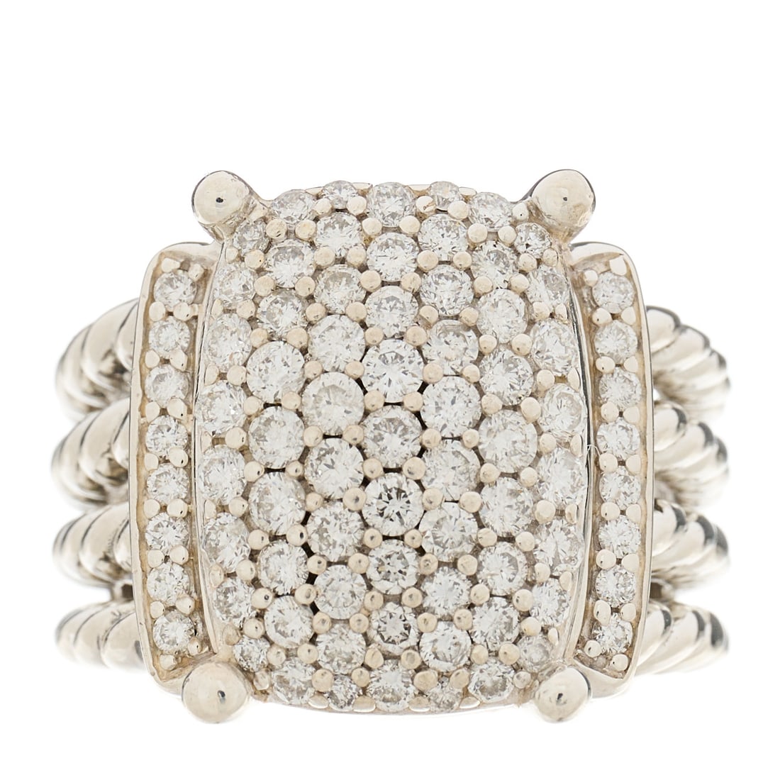David Yurman Sterling Silver Diamond: David Yurman Sterling Silver Diamond 16mm Wheaton Ring 49 5 Brand: DAVID YURMAN Condition: Excellent Condition Details: Hardware: Faint scratch(es) Size: 5 US Size: 49 EU Width: 16 mm Sto