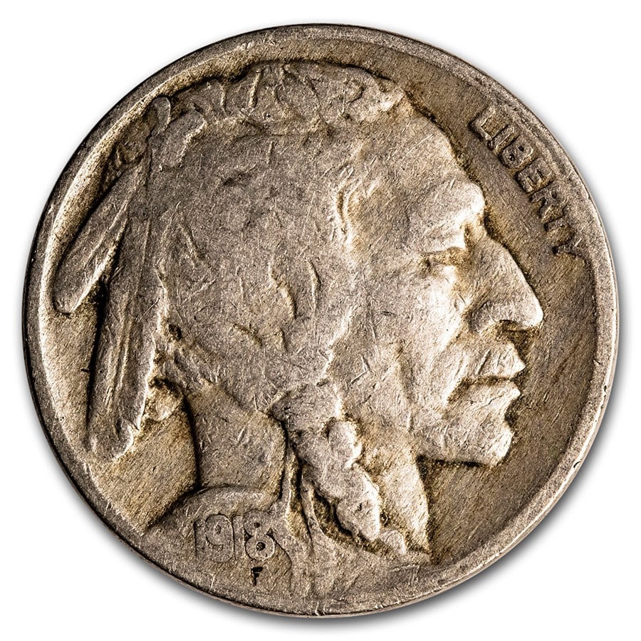 1918 Buffalo Nickel Fine: 1918 Buffalo Nickel Fine SKU no: RBJ1898 Year: 1918 Grade: Fine Grade Service: None Denomination: $0.05 Mint Mark: P - Philadelphia (Not Shown) Metal Content: 0 troy oz Purity: N