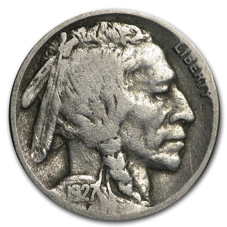 1927-D Buffalo Nickel Good-VG: 1927-D Buffalo Nickel Good-VG SKU no: RBJ41779 Year: 1927 Grade: Good Grade Service: None Denomination: $0.05 Mint Mark: D - Denver Metal Content: 0 troy oz Purity: N/A