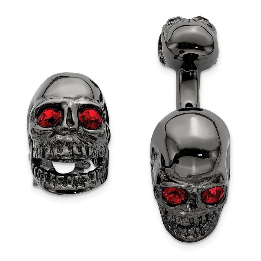 Sterling Silver Swarovski Movable Skull Cuff: Sterling Silver Swarovski Movable Skull Cuff Link SKU no: RBJ202376 Metal: Sterling Silver Purity: .925 Metal Weight: 11.32 GM Stone Type: Crystals by Swarovskir