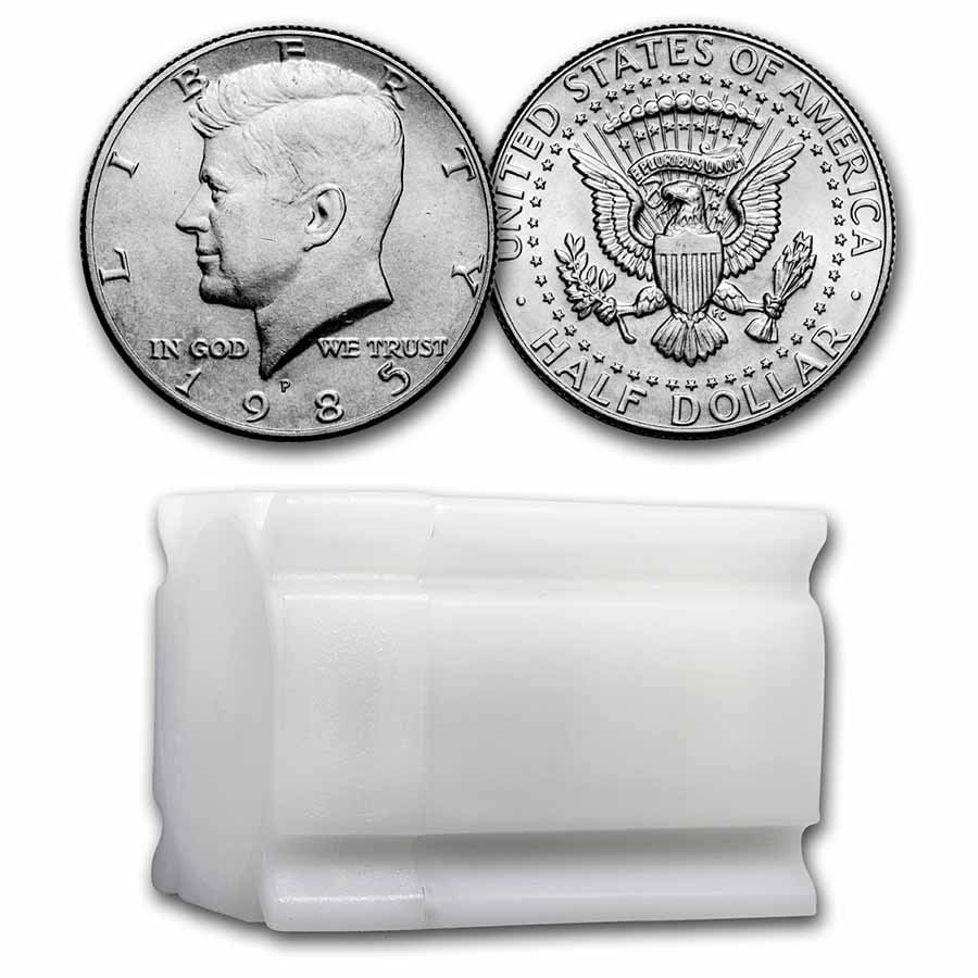 1985-P Kennedy Half Dollar 20-Coin Roll: 1985-P Kennedy Half Dollar 20-Coin Roll BU SKU no: RBJ48145 Year: 1985 Grade: Brilliant Unc Grade Service: None Denomination: 50 Cents Mint Mark: P - Philadelphia Metal Content: 0 troy oz