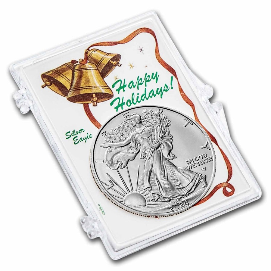2024 1 oz American Silver Eagle: 2024 1 oz American Silver Eagle - w/Snap-Lock Holder, Jingle Bell SKU no: RBJ280995 Year: 2024 Grade Service: Other Denomination: 1 Dollar Mint Mark: W - West Point (Not Shown) Metal Content: 1 tr