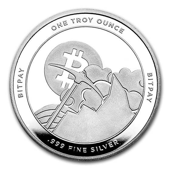 1 oz Silver Round - Bitpay: 1 oz Silver Round - Bitpay SKU no: RBJ228315 Grade: None Grade Service: None Mint Mark: N/A - Not Available Metal Content: 1 troy oz Purity: .999 Thickness: 3.2 mm Diameter: 39.3