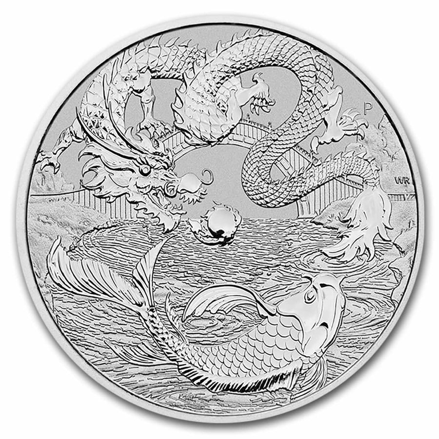 2023 Australia Myths & Legends: 1: 2023 Australia Myths & Legends: 1 oz Silver Dragon & Koi BU SKU no: RBJ280889 Year: 2023 Grade: Brilliant Unc Grade Service: None Denomination: 1 Dollar Mint Mark: P - Perth Metal Content
