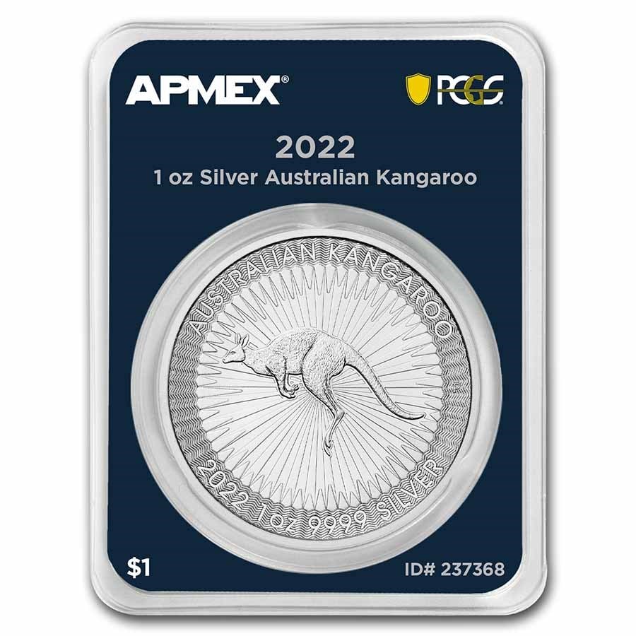 2022 Australia 1 oz Silver Kangaroo: 2022 Australia 1 oz Silver Kangaroo (MD Premier+PCGS) SKU no: RBJ237368 Year: 2022 Grade: Brilliant Unc Grade Service: MintDirect Denomination: 1 Australian Dollar Mint Mark: P - Perth Me