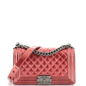 Chanel Boy Flap Bag Quilted Patent Old Medium