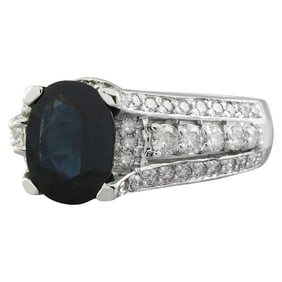 Sapphire Diamond Ring 14K White Gold