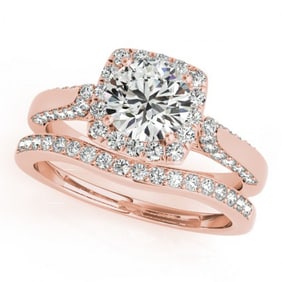 1.37 ctw Certified VS/SI Diamond 2pc Wedding Set Halo 14k Rose Gold