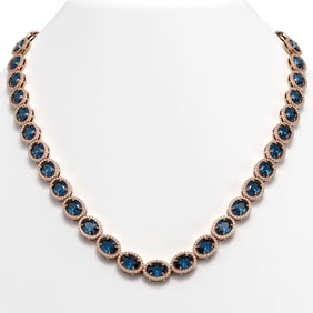 55.41 ctw London Topaz & Diamond Micro Pave Halo Necklace 10k Rose Gold