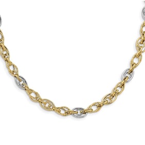14K Rhodium Polished and Textured Fancy