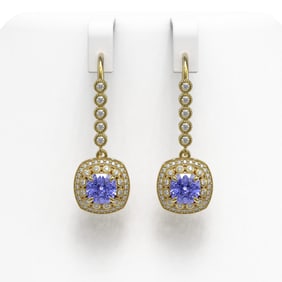 5.2 ctw Certified Tanzanite & Diamond Victorian Earrings 14K Yellow Gold