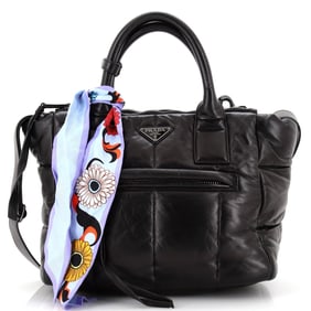 Prada Double Zip Convertible Bomber Tote Nappa Leather Medium