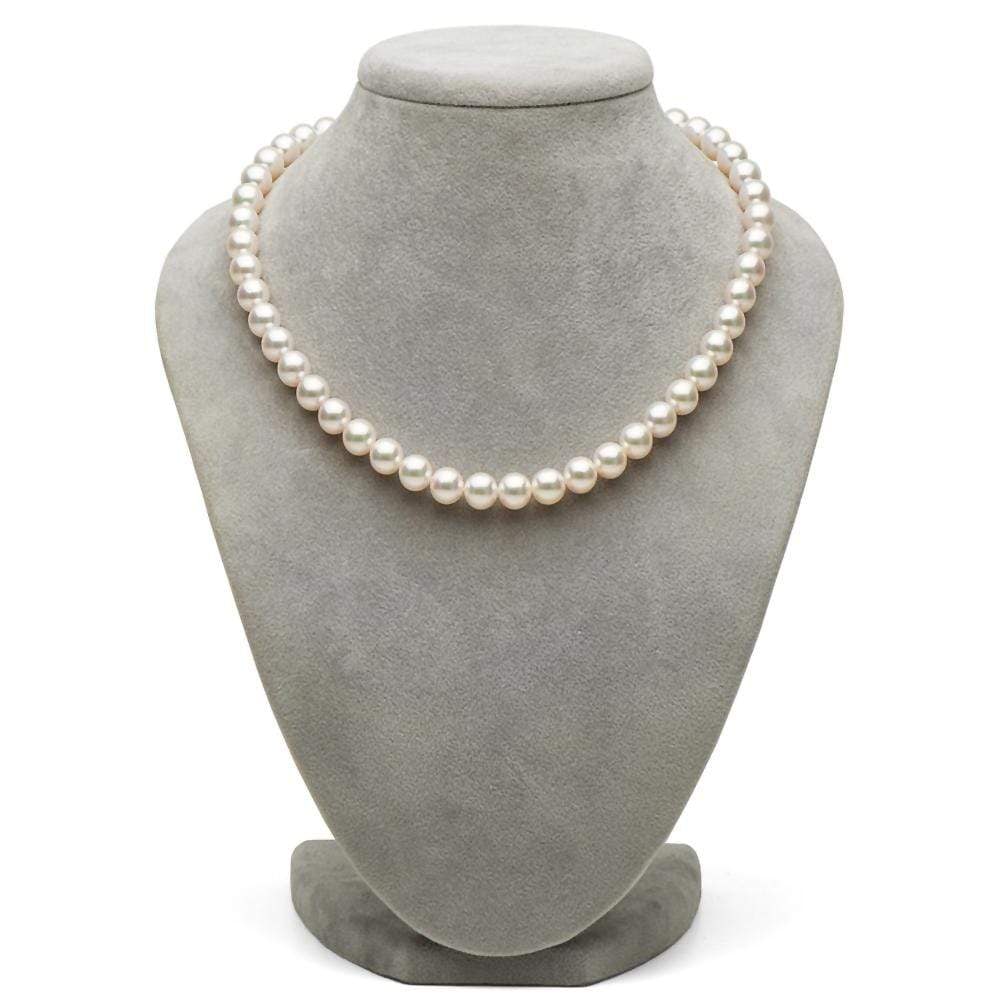 White Hanadama Japanese Akoya Pearl Necklace, 8.0-8.5mm: White Hanadama Japanese Akoya Pearl Necklace, 8.0-8.5mm 14kt White Gold Tiffany 'X'