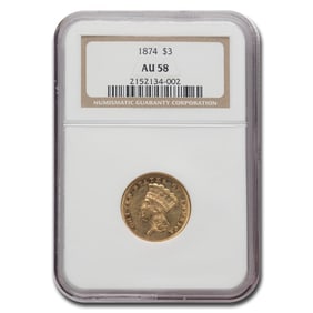 1874 $3 Gold Princess AU-58 NGC