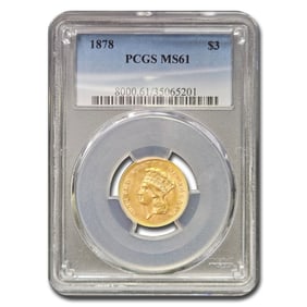 1878 $3 Gold Princess MS-61 PCGS