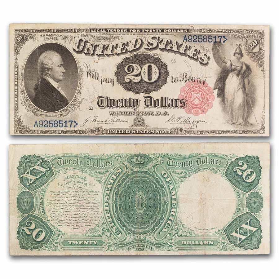 1880 $20 Legal Tender Alexander Hamilton: 1880 $20 Legal Tender Alexander Hamilton VF (Fr#141) SKU no: RBJ303367 Year: 1880 Grade: Very Fine Grade Service: None Denomination: 20 Dollars Mint Mark: N/A - Not Available Metal Conten