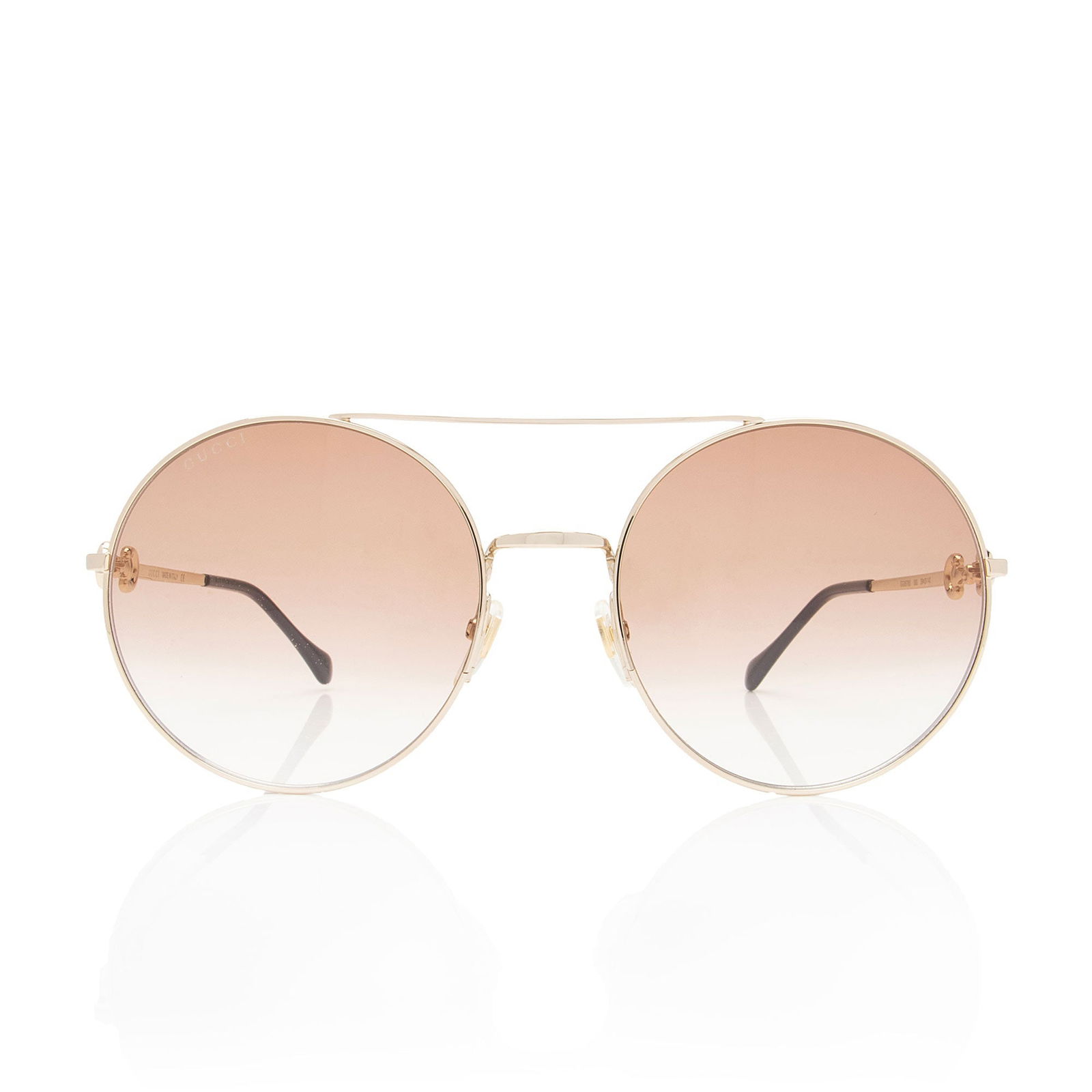 Gucci Horsebit Oversized Round Aviator Sunglasses: Gucci Horsebit Oversized Round Aviator Sunglasses Condition Quality: Light marks and surface scratches to lens. Minor surface scratches throughout frame. Frame Width: 5.75" Frame Height: 2.25" Type of