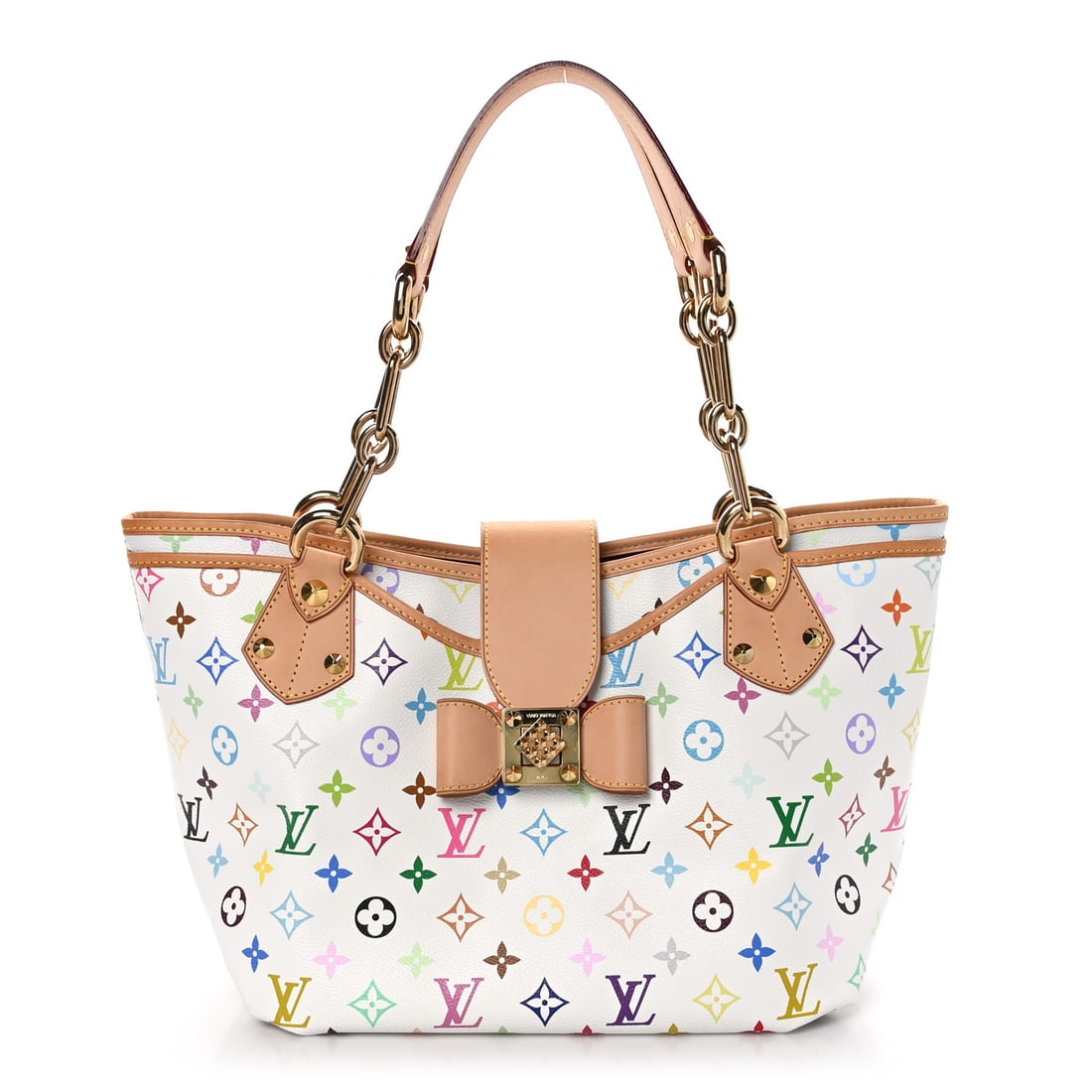 Louis Vuitton LOUIS VUITTON Monogram Multicolor: Louis Vuitton LOUIS VUITTON Monogram Multicolor Annie GM White Brand: LOUIS VUITTON Condition: Shows Wear Condition Details: Exterior: Scuffs, patina of vachetta, marks, Handle: Patina of vachetta, In