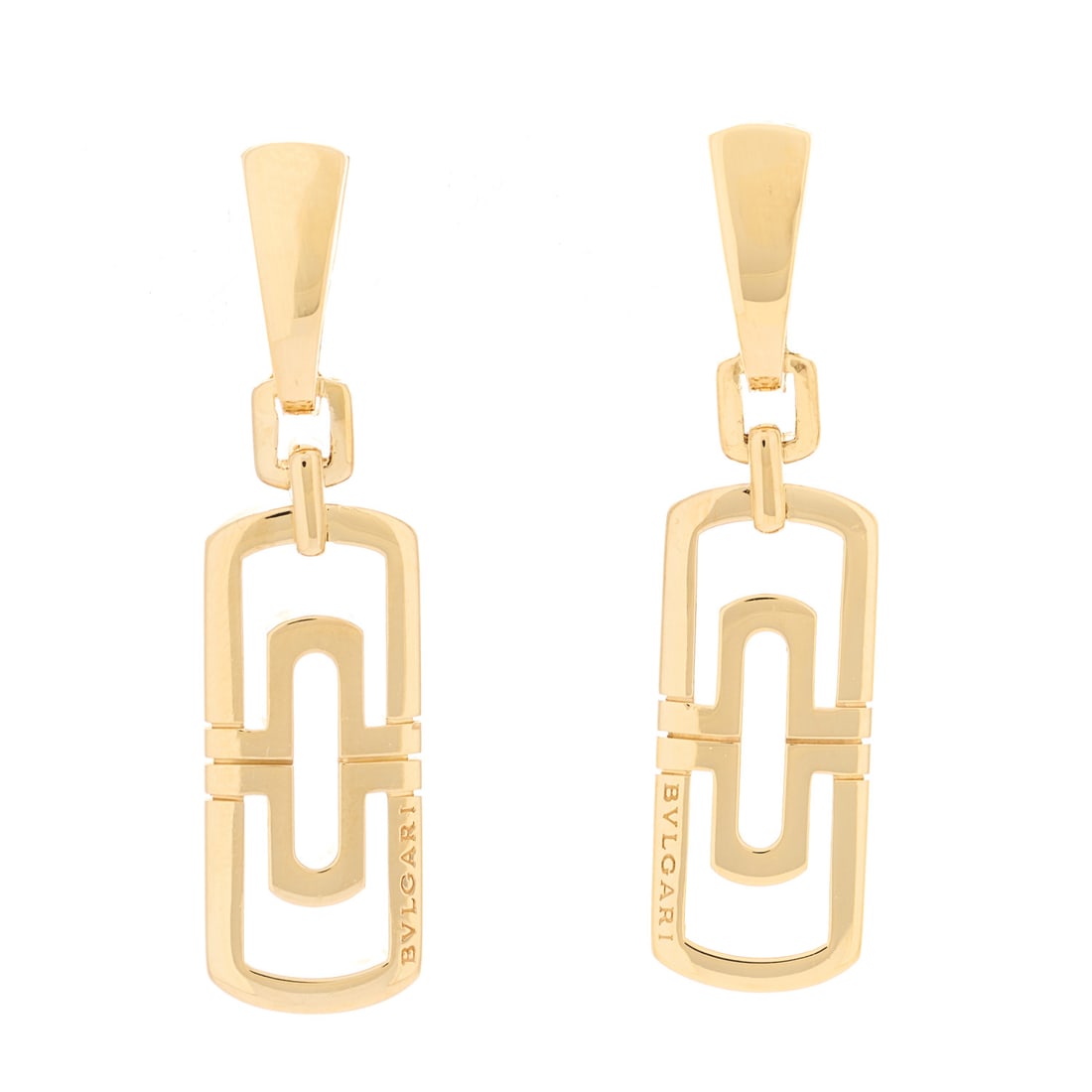Bulgari 18K Yellow Gold Parentesi Drop: Bulgari 18K Yellow Gold Parentesi Drop Earrings Brand: BULGARI Condition: Excellent Condition Details: Hardware: Faint scratch(es), , Due to grading limitations imposed by mounted stones, all grading