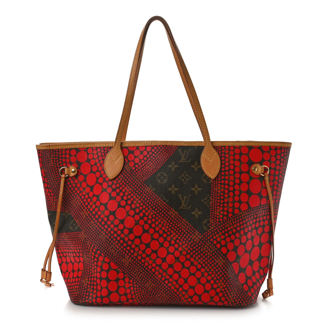 Louis Vuitton Monogram Kusama Waves Neverfull: Louis Vuitton Monogram Kusama Waves Neverfull MM Red Brand: LOUIS VUITTON Condition: Shows Wear Condition Details: Exterior: Creases, scuffs, smoothing of leather, patina of vachetta, liquid marks, fa