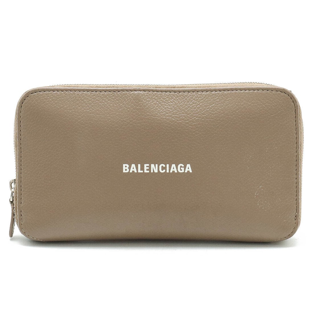 BALENCIAGA Cash Continental Logo Round Zipper: BALENCIAGA Cash Continental Logo Round Zipper Long Wallet Leather Greige Condition: Pre-owned Detail Notes: ?[Condition] Used AB [Condition] [Outside] Deformed, light stains, zipper tape glue stains,