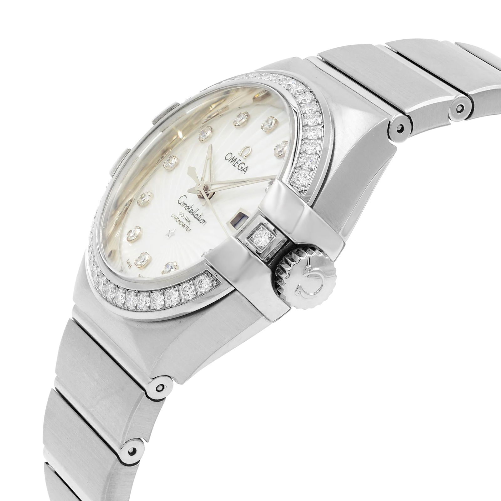 Omega Constellation Silver Diamond White Gold: Omega Constellation Silver Diamond White Gold Ladies Watch 123.55.31.20.55.003 Brand: Omega Design: Constellation Watch Case Material: White Gold Strap Material: White Gold Case Shape: Round Move
