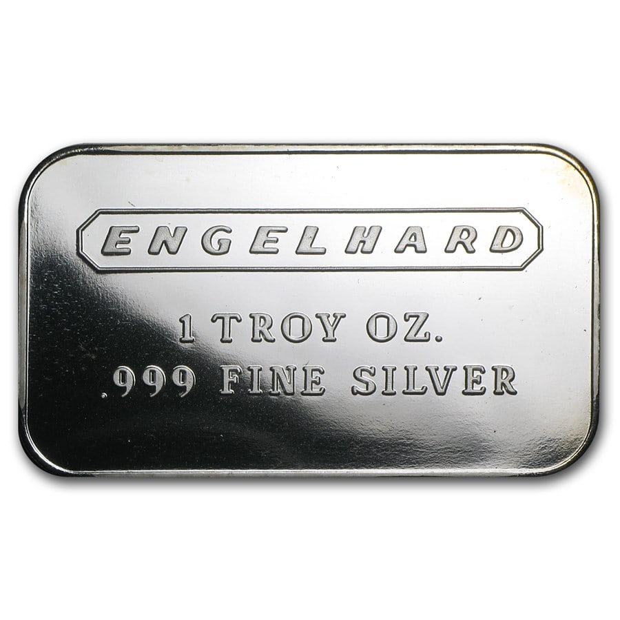1 oz Silver Bar - Engelhard: 1 oz Silver Bar - Engelhard (Wide, No Serial #, Frosted Reverse) SKU no: RBJ61181 Year: N/A Grade: None Grade Service: None Mint Mark: N/A - Not Available Metal Content: 1 troy oz Purity: