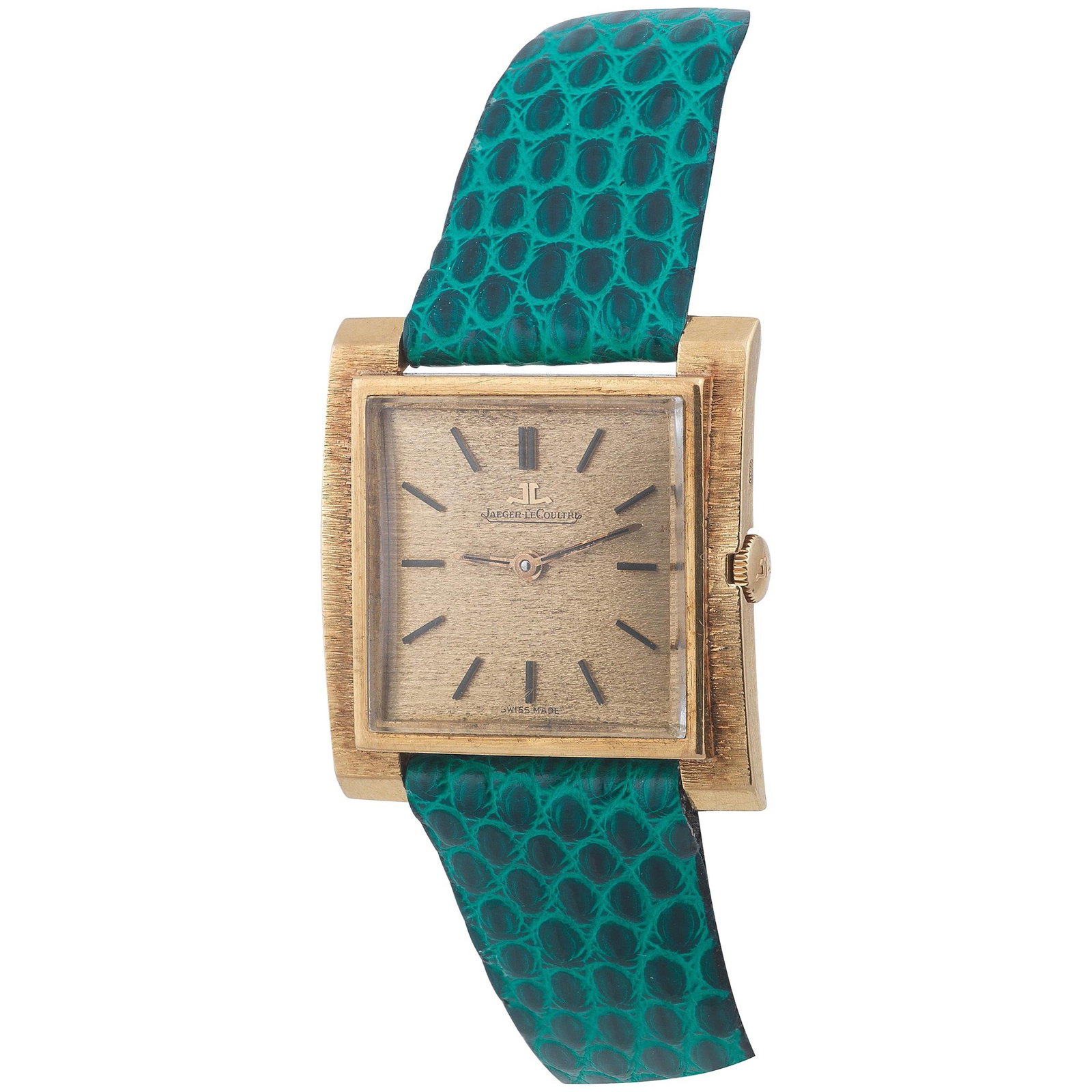 Jaeger-LeCoultre Yellow Gold Vintage Mechanical Wristwatch,: Jaeger-LeCoultre Yellow Gold Vintage Mechanical Wristwatch, circa 1970 Brand: Jaeger-LeCoultre Case Material: 18k Gold, Yellow Gold Case Shape: Square Case Dimensions: Diameter: 1.23 in (31 mm) Style: