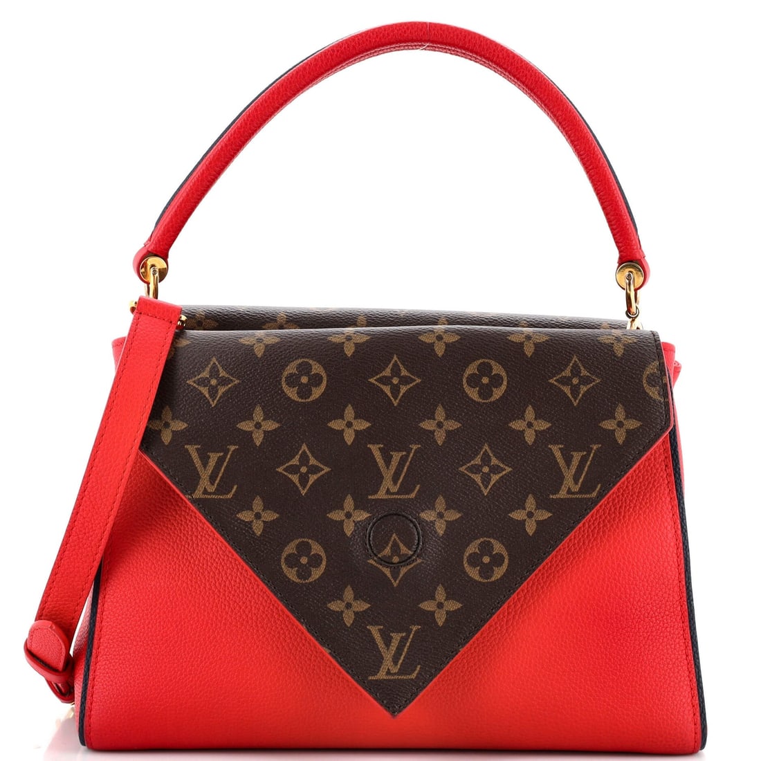 Louis Vuitton Double V Handbag Calfskin: Louis Vuitton Double V Handbag Calfskin with Monogram Canvas Exterior Color: Brown, Red Interior Color: Red Exterior Material: Canvas Coated, Leather Interior Material: Leather, Microfiber Hardware Co