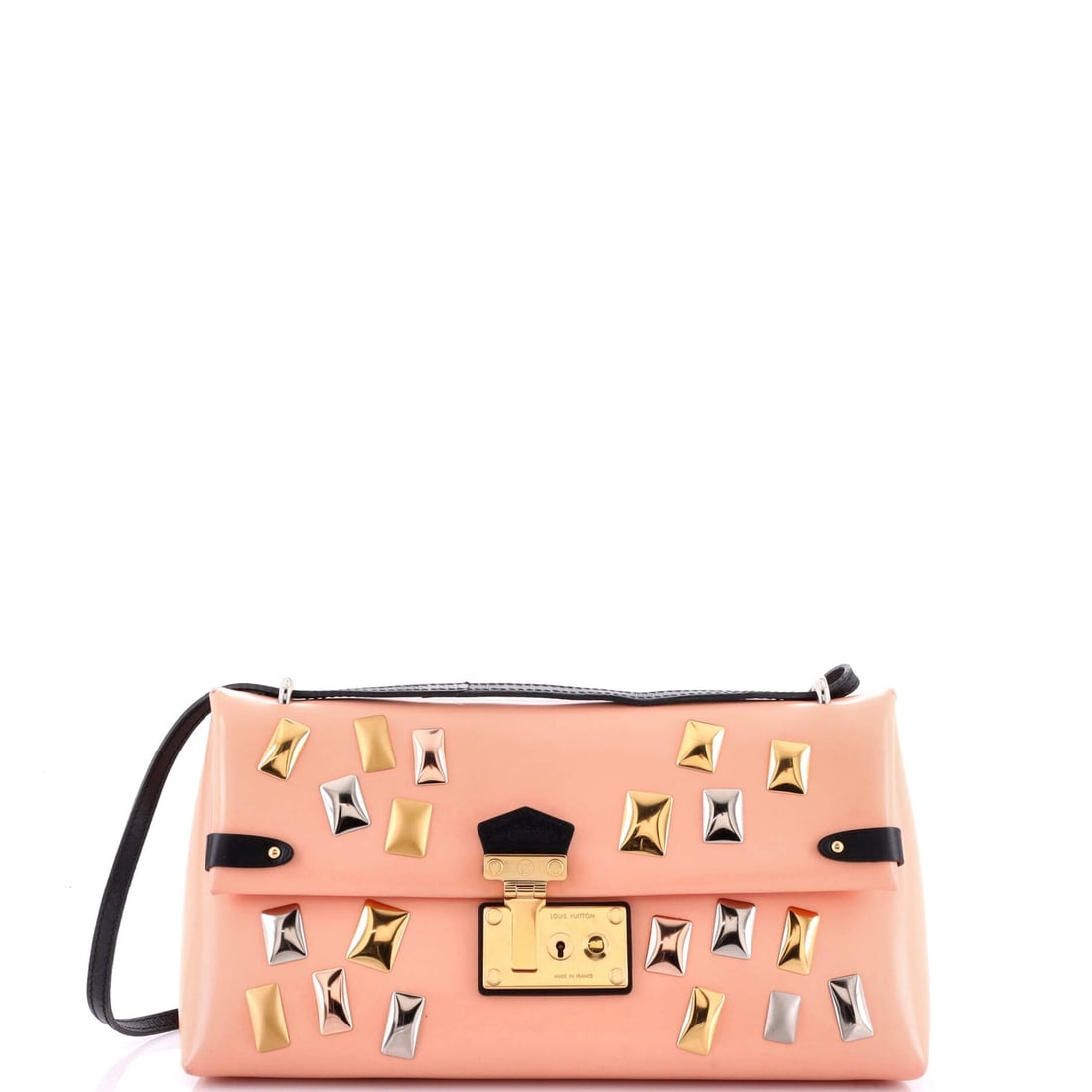 Louis Vuitton Sac Triangle Handbag Embellished: Louis Vuitton Sac Triangle Handbag Embellished Glazed Calfskin PM Exterior Color: Pink Interior Color: Black Exterior Material: Leather Interior Material: Leather Hardware Color: Gold Estimated Re