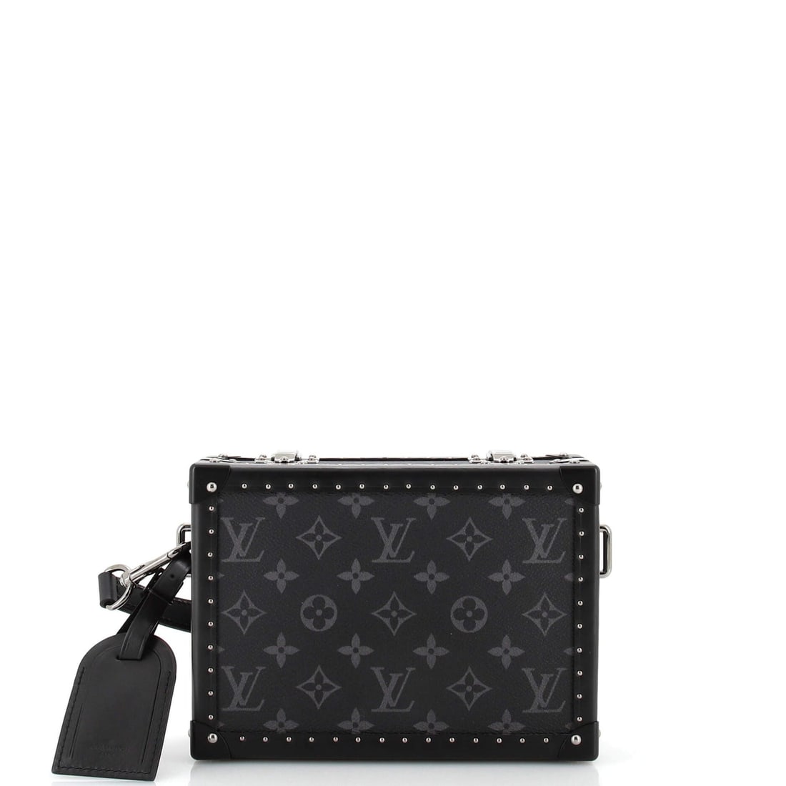 Louis Vuitton Clutch Box Bag Monogram: Louis Vuitton Clutch Box Bag Monogram Eclipse and Leather Exterior Color: Black Interior Color: Black Exterior Material: Canvas Coated, Leather Interior Material: Leather Hardware Color: Gun Metal