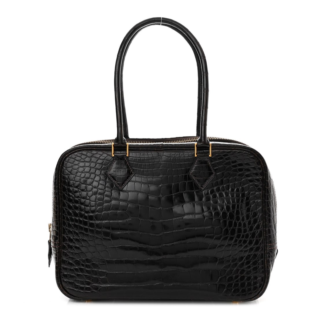 Hermes Shiny Alligator Plume 28 Ebene: Hermes Shiny Alligator Plume 28 Ebene Brand: HERMES Condition: Shows Wear Condition Details: Exterior: Corner wear, scuffs, edge wear, popped stitch(es), Handle: Edge wear, Hardware: Scratch(es), plat