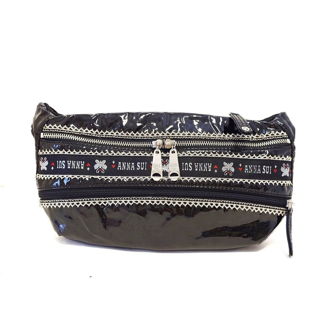 Auth ANNA SUI - Black Silver: Auth ANNA SUI - Black Silver Multi Patent Leather (Synthetic Leather) Bum Bag Condition: Pre-owned Brand: ANNA SUI Style: Bum Bag Exterior Color: Black, Silver, Multi Exterior Material: Patent Leather