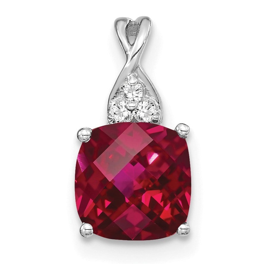 14K White Gold Created Ruby Diamond: 14K White Gold Created Ruby Diamond Pendant - 13.5 mm SKU no: RBJ266365 Metal: Gold Purity: 14K Finish: Polished Length Of Item: 13.5 mm Stone Type: Ruby, Lab Created Stone Color: Red