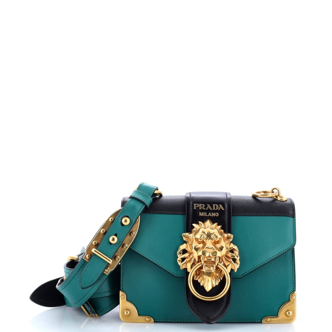 Prada Animalier Cahier Crossbody Bag City: Prada Animalier Cahier Crossbody Bag City Calf and Saffiano Small Exterior Color: Black, Green Interior Color: Black, Green Exterior Material: Leather Interior Material: Leather Hardware Color: Gold <