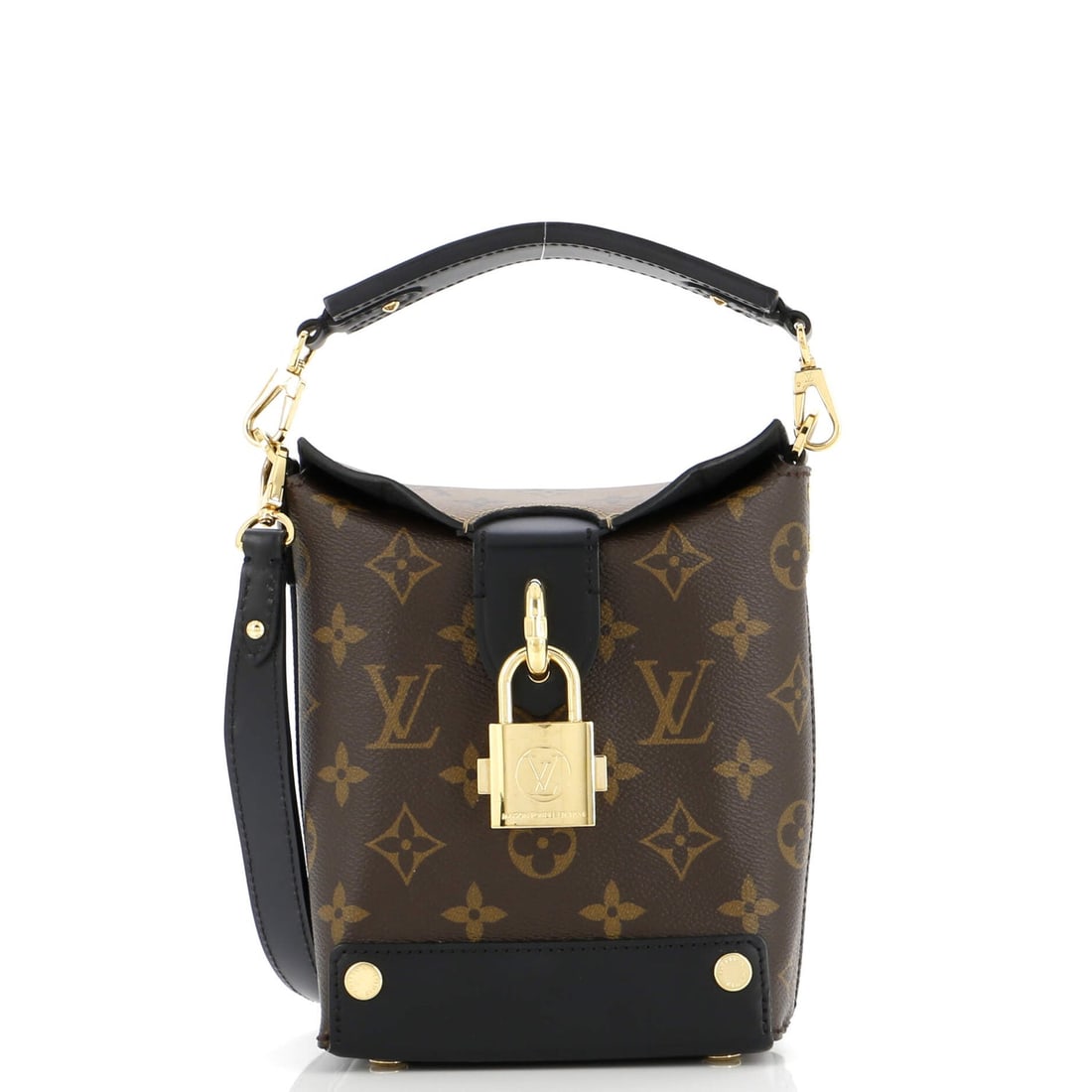 Louis Vuitton Bento Box Handbag Reverse: Louis Vuitton Bento Box Handbag Reverse Monogram Canvas Exterior Color: Black, Brown Interior Color: Black Exterior Material: Canvas Coated, Leather Interior Material: Microfiber Hardware Color: Gold