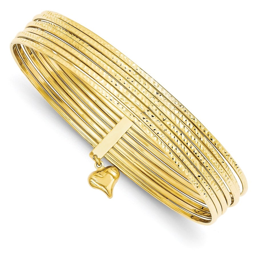 14k Gold Diamond Cut Slip-on 7: 14k Gold Diamond Cut Slip-on 7 Bangle Bracelet SKU no: RBJ100899 Metal: Gold Purity: 14k Finish: Polished Chain Length: 8 in Chain Width: 1 mm