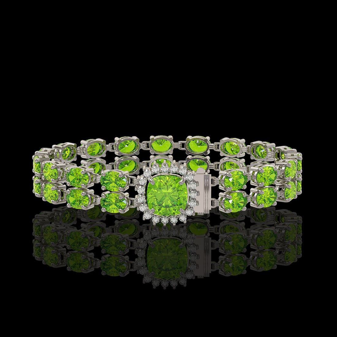 17.4 ctw Peridot & Diamond Bracelet 14K White Gold: 17.4 ctw Peridot & Diamond Bracelet 14K White Gold Item: Peridot Bracelet Total Gem weight: 17.4 carats Metal: Solid 14K White Gold Gold Product Weight: Approx. 20.9 grams Jewelry Note: Brace