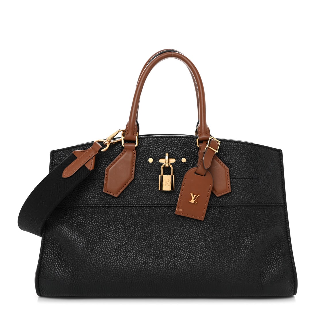 Louis Vuitton Calfskin City Steamer EW: Louis Vuitton Calfskin City Steamer EW Black Gold Brand: LOUIS VUITTON Condition: Very Good Condition Details: Interior: Residue marks, scuffs, surface wear, imprints, pocket(s) stretched, Exterior: S