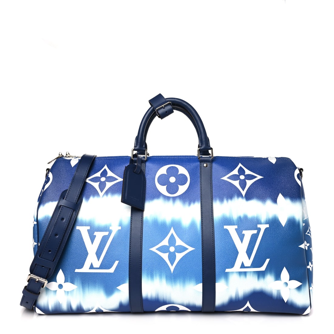 Louis Vuitton LOUIS VUITTON Monogram Escale: Louis Vuitton LOUIS VUITTON Monogram Escale Keepall Bandouliere 50 Blue Brand: LOUIS VUITTON Condition: Excellent Condition Details: Exterior: Faint corner wear, Hardware: Faint scratch(es), , Dust ba