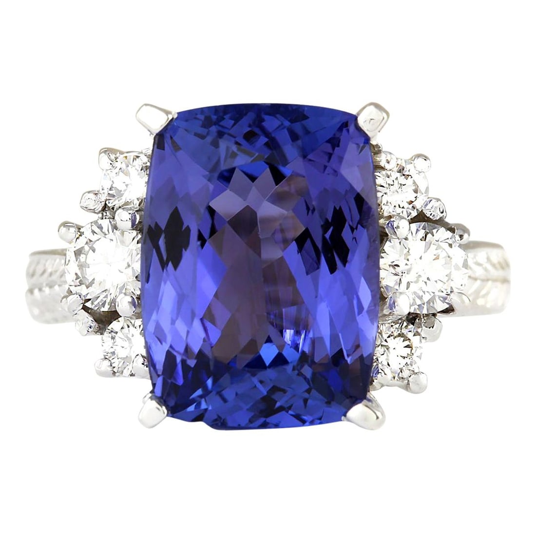 Exquisite Natural Tanzanite Diamond Ring In: Exquisite Natural Tanzanite Diamond Ring In 14KT White Gold Ring Size: 7 US, Resizable Metal: 14k Gold, White Gold Stone: Diamond, Tanzanite Stone Cut: Cushion Cut Weight: 7.1 ct Style: Modern