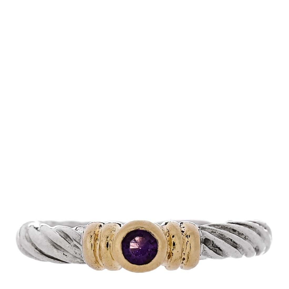 David Yurman Sterling Silver 18K Yellow: David Yurman Sterling Silver 18K Yellow Gold Amethyst Stack Ring 47 4 Brand: DAVID YURMAN Condition: Shows Wear Condition Details: Hardware: Scratch(es), pitted, , Due to grading limitations imposed b
