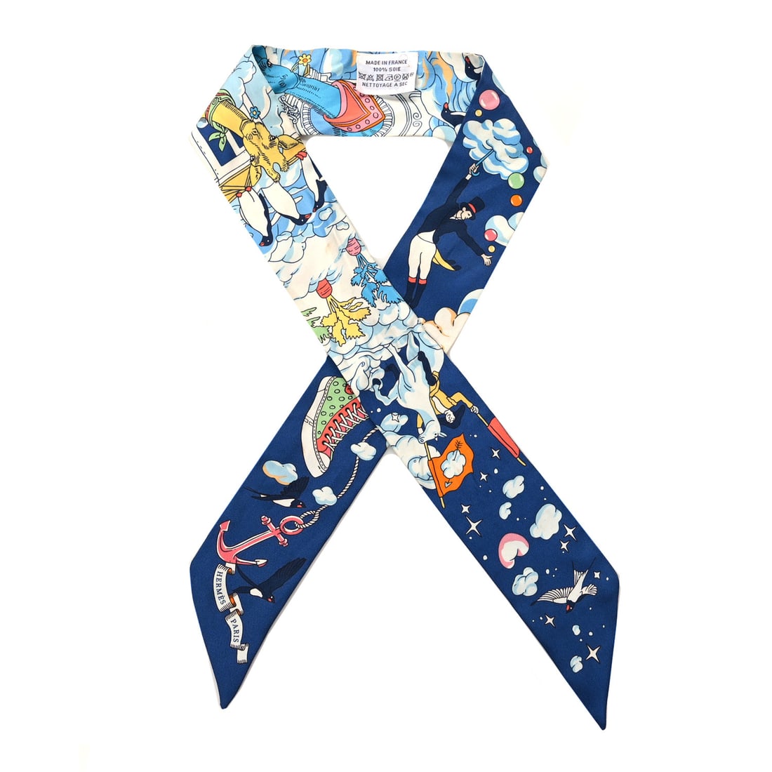 Hermes Silk Sur Mon Nuage Twilly: Hermes Silk Sur Mon Nuage Twilly Marine Clair Ciel Brand: HERMES Condition: Shows Wear Condition Details: Exterior: Stain(s), , Box Length: 34 in Height: 2 in SKU no: RBJ1506189 Box <