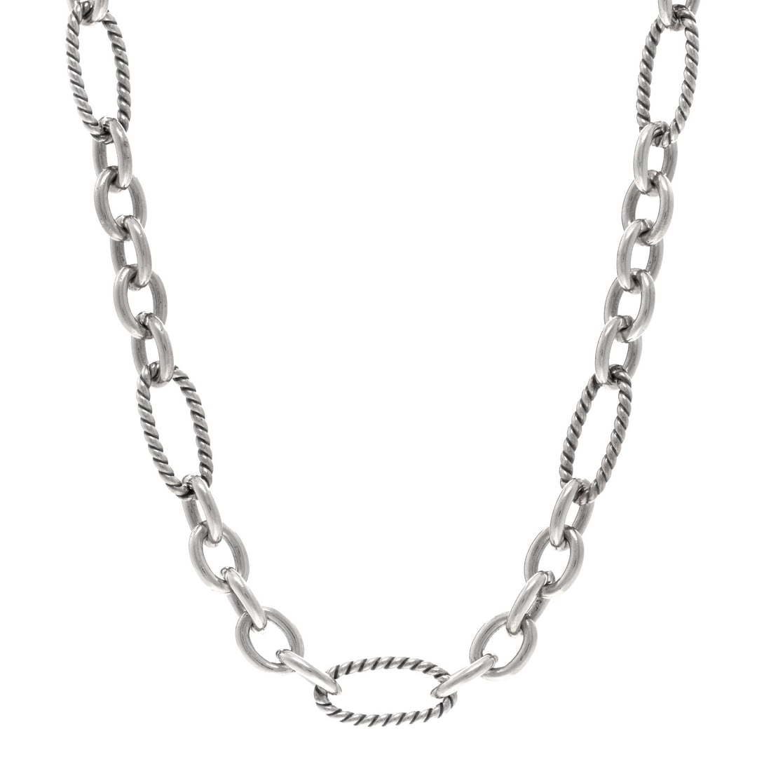 David Yurman DAVID YURMAN Sterling Silver: David Yurman DAVID YURMAN Sterling Silver 18K Yellow Gold Link Figaro Link Toggle Necklace Brand: DAVID YURMAN Condition: Shows Wear Condition Details: Hardware: Scratch(es), , Pouch, Due to grading l