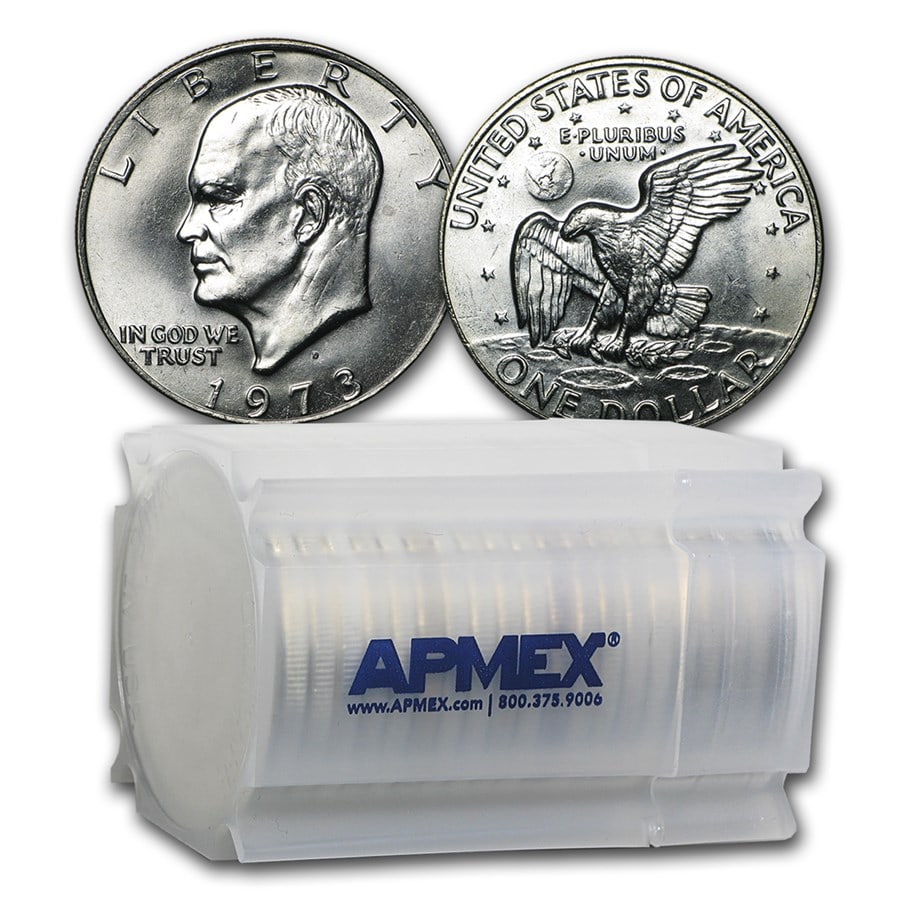 1973-D Clad Eisenhower Dollar 20-Coin Roll: 1973-D Clad Eisenhower Dollar 20-Coin Roll BU SKU no: RBJ55000 Year: 1973 Grade: Brilliant Unc Grade Service: None Denomination: $1.00 Mint Mark: D - Denver Metal Content: 0 troy oz <