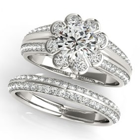 1.21 ctw Certified VS/SI Diamond 2pc Wedding Set Halo 14k White Gold